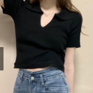 Lovely summer fashion short-sleeved knitted shirt for women
